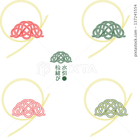Pine knotted Mizuhiki (red, gold, green) vector illustration set (transparent background) Pine knotted Mizuhiki (red, gold, green) vector illustration set (transparent background) 137245554