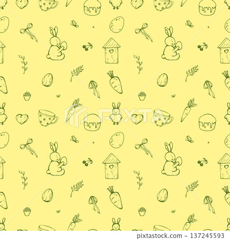 Whimsy cute Spring and Happy Easter pattern 137245593