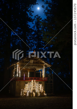 Bamboo lanterns at Kumano Shrine in Takumi Village, Gunma 137245670