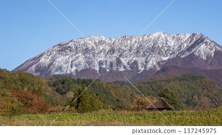 Autumn foliage in Oku-Daisen and snow-capped Mt. Daisen Autumn foliage in Oku-Daisen and snow-capped Mt. Daisen 137245975
