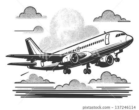 Commercial Airplane Taking Off engraving raster 137246114