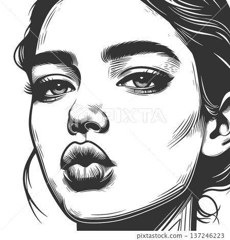 Beautiful Woman Blowing Kiss engraving raster Beautiful Woman Blowing Kiss engraving raster 137246223