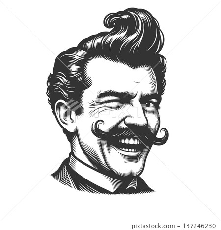 Winking Mustached Man engraving sketch raster Winking Mustached Man engraving sketch raster 137246230