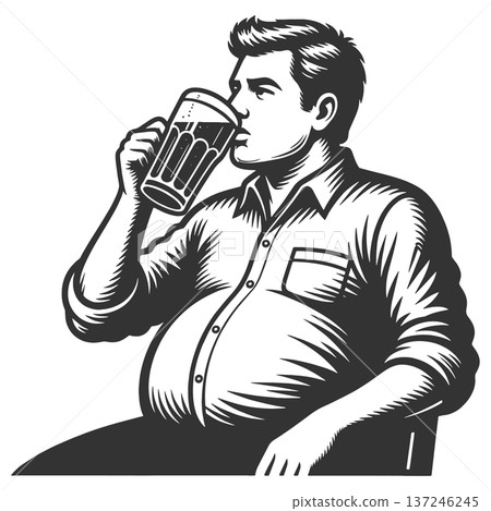 Man Drinking Beer engraving raster illustration 137246245