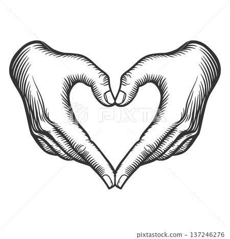 Hands Forming Heart Shape engraving sketch vector 137246276