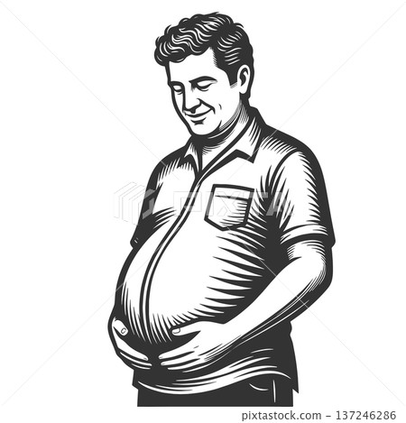 Smiling Pregnant Man engraving vector illustration Smiling Pregnant Man engraving vector illustration 137246286