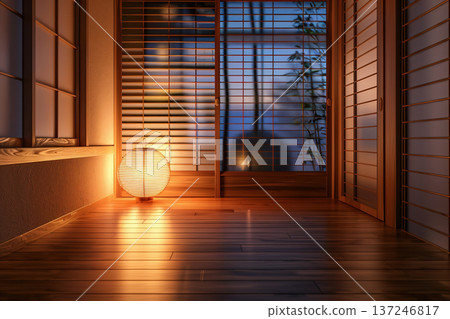 日式房間裡的暖色調燈光 137246817
