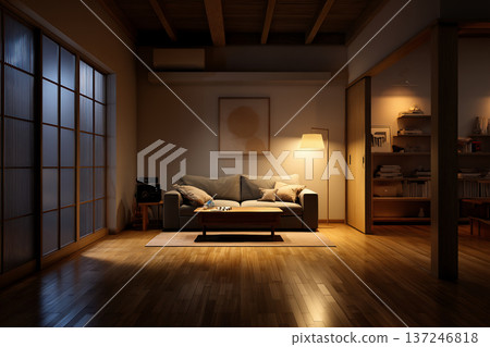 夜晚的客廳內部 137246818