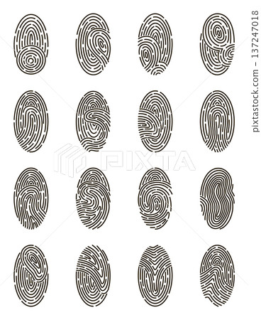 Fingerprint scanning icon set. Fingerprint identity and security symbols isolated on transparent background. Fingerprint icon signature signs for password encryption. 137247018