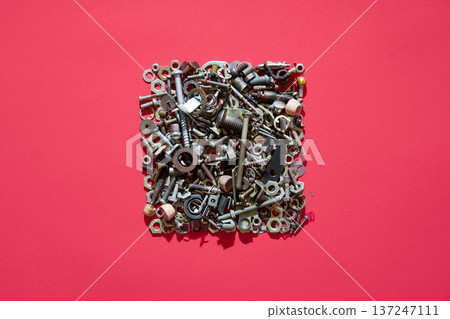 Square composition of metal hardware Square composition of metal hardware 137247111