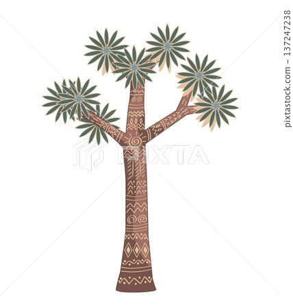 Joshua tree patterned drawing isolated vector illustration. Yucca plant ornamented in tribal indigenous style, desert symbol of American southwest. Joshua tree patterned drawing isolated vector illustration. Yucca plant ornamented in tribal indigenous style, desert symbol of American southwest. 137247238