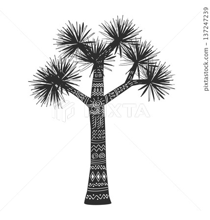 Joshua tree patterned drawing isolated outline vector illustration. Yucca plant ornamented in tribal indigenous style, desert symbol of American southwest Joshua tree patterned drawing isolated outline vector illustration. Yucca plant ornamented in tribal indigenous style, desert symbol of American southwest 137247239