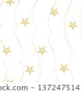 Watercolor golden wavy and white stripes with golden stars. Soft, hand-painted look. Ideal for wrapping paper, fabric patterns, party decor, or playful backgrounds in design projects 137247514