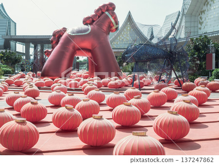 Gallop to Glory: The Red Horse Rises Standing as a monumental centerpiece for the 2026 Chinese New Year, this installation is a masterclass in contrasting textures. Gallop to Glory: The Red Horse Rises Standing as a monumental centerpiece for the 2026 Chinese New Year, this installation is a masterclass in contrasting textures. 137247862