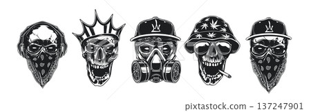 Vector set of skull characters in streetwear and urban style isolated on white background Vector set of skull characters in streetwear and urban style isolated on white background 137247901