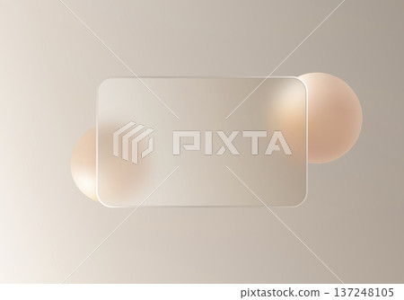 Banner template in the glass morphism style. Transparent glass rectangle with a blur effect and spheres. Banner template in the glass morphism style. Transparent glass rectangle with a blur effect and spheres. 137248105