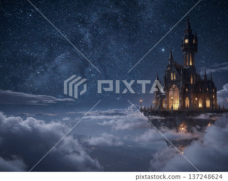 德古拉城堡俯瞰大地，隱沒在浩瀚的夜空中 137248624