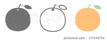 Set of 3 orange simple icons (color, line art, monochrome) 137248754