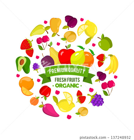 Fruits circle. cartoon background with healthy natural fruits. vector template 137248932