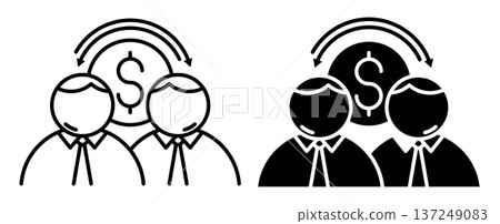 Linear icon. Stockbroker and client make decision on currency on stock market. Simple vector isolated on white background Linear icon. Stockbroker and client make decision on currency on stock market. Simple vector isolated on white background 137249083