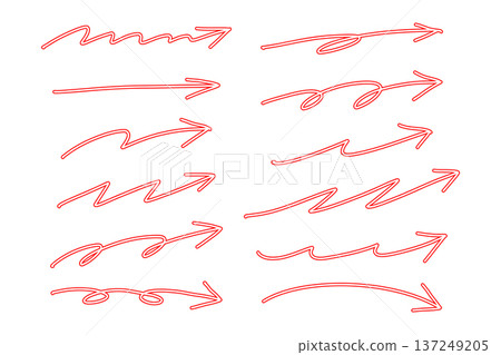 Red border hand drawn arrows vector illustration set 137249205