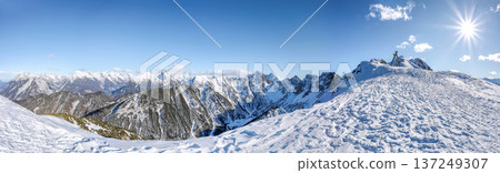 Panorama of winter landscape with snow covered Alps in Seefeld inTirol, Austria 137249307
