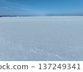Aerial photo of Lake Saroma and Cape Kimuaneppu snow fields in winter 137249341