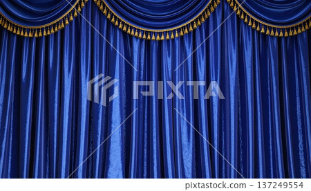 Close-up of the blue stage curtain. A luxurious curtain background illustration for an award ceremony. 137249554