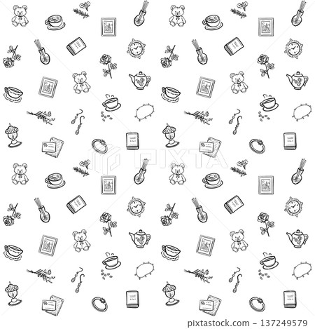 可愛的手繪咖啡館背景素材 - 線條畫 137249579