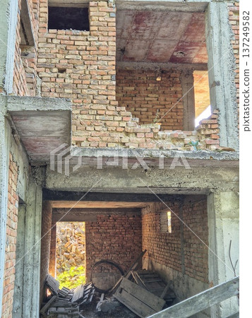 old abandoned building in the city. Remains of a Forgotten Structure old abandoned building in the city. Remains of a Forgotten Structure 137249582