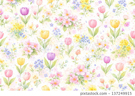 春日花卉系列：以花朵、葉子和莖稈為特色的植物圖案 137249915