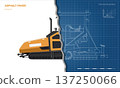 Asphalt paver drawing. Industrial road machine side view. Urban building vehicle. Isolated roadwork equipment 137250066