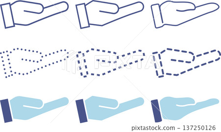 A set of blue business icons with one hand supporting the other and the palm facing up A set of blue business icons with one hand supporting the other and the palm facing up 137250126