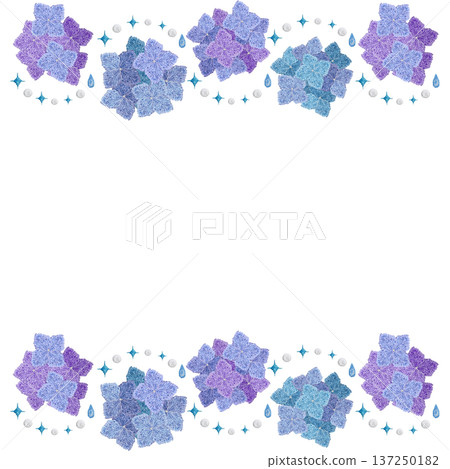 [Hydrangea top and bottom frame] Hand embroidery illustration material 137250182