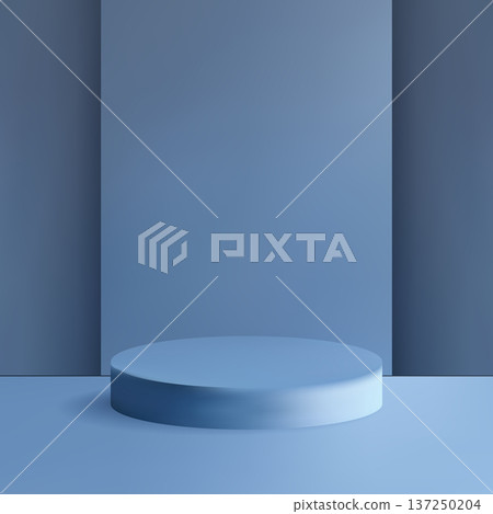 Blue round podium on geometric wall background for cosmetic or product display. eps 10 Blue round podium on geometric wall background for cosmetic or product display. eps 10 137250204
