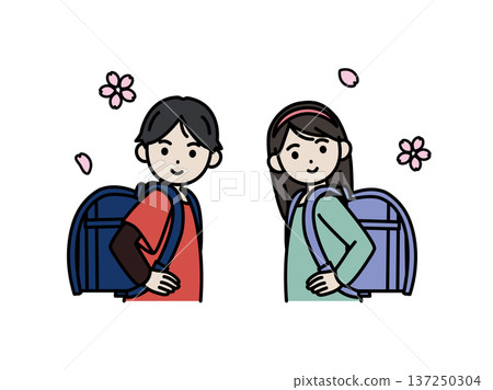 Illustration of an elementary school student carrying a school bag 137250304