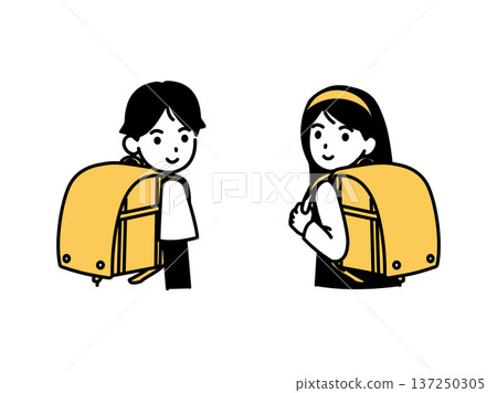 Illustration of an elementary school student looking back Illustration of an elementary school student looking back 137250305