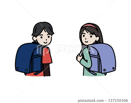 Illustration of an elementary school student looking back Illustration of an elementary school student looking back 137250306