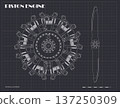 Aircraft piston engine. Outline blueprint. Rotor radial motor. Industrial drawing. Sketch of retro machine 137250309