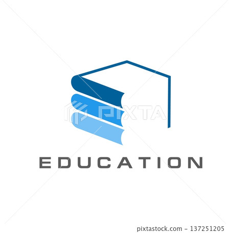 School, academy college and university education book icon for library or bookstore with stacked books in blue colors. Vector textbooks emblem represents reading, knowledge, learning and education 137251205