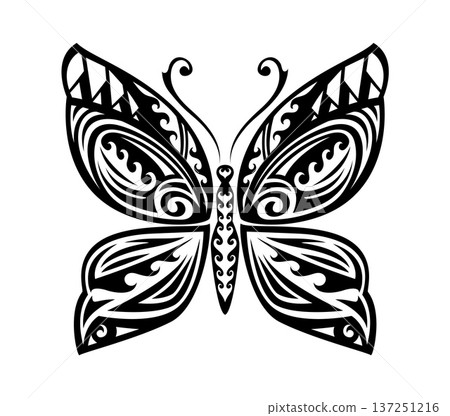 New Zealand Maori tribal butterfly animal tattoo or sticker. Samoan tribe warrior black sign, Maori culture vector print. New Zealand tribal motif butterfly animal tattoo or ethnic abstract symbol New Zealand Maori tribal butterfly animal tattoo or sticker. Samoan tribe warrior black sign, Maori culture vector print. New Zealand tribal motif butterfly animal tattoo or ethnic abstract symbol 137251216