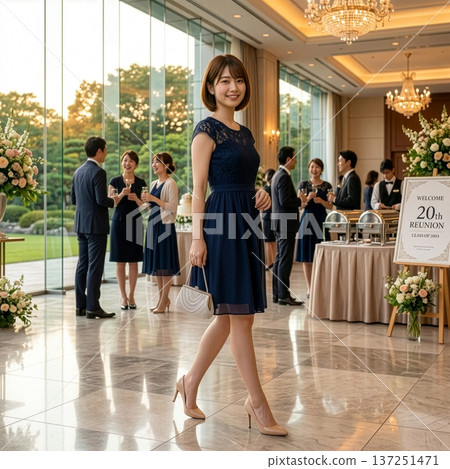 Young women attending a class reunion 137251471