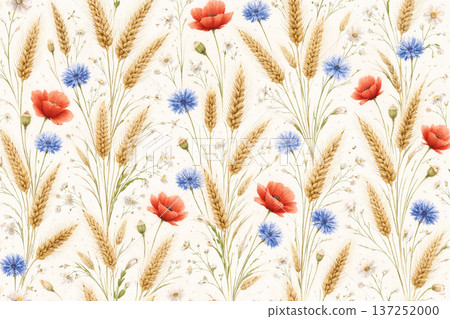 Wildflower and cereal grain field floral background. 137252000