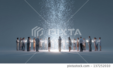 人們圍成一個圈，還有光粒子。 137252010