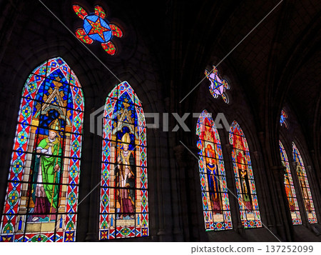 Stained glass in the Basilica Church in Ecuador Stained glass in the Basilica Church in Ecuador 137252099