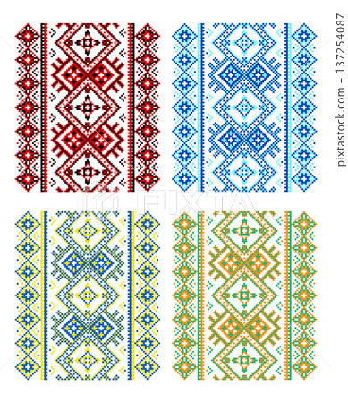 traditional ukrainian embroidery ornament featuring authentic geometric patterns in classic colors vector illustration 137254087