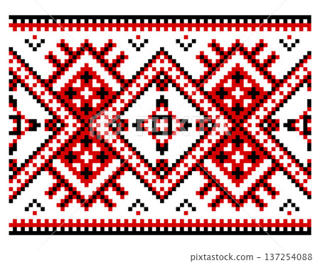 traditional ukrainian embroidery ornament featuring authentic geometric patterns in classic colors seamless vector illustration 137254088