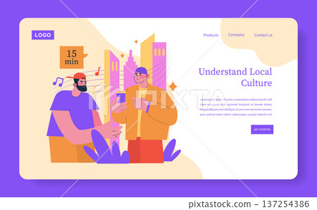 Vector illustration showing two friends sharing music and a smartphone conversation, set against a cityscape. Vibrant colors highlight the joy of sharing cultural experiences. Vector illustration showing two friends sharing music and a smartphone conversation, set against a cityscape. Vibrant colors highlight the joy of sharing cultural experiences. 137254386