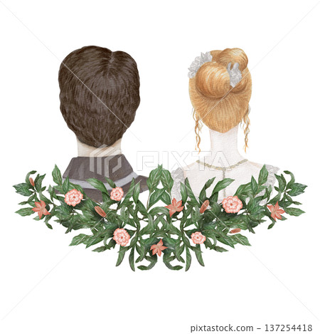 Watercolor illustration Wedding collection Couple Bride and Groom Husband and Wife Bust Composition PNG transparent background Hand drawing Vintage Watercolor illustration Wedding collection Couple Bride and Groom Husband and Wife Bust Composition PNG transparent background Hand drawing Vintage 137254418