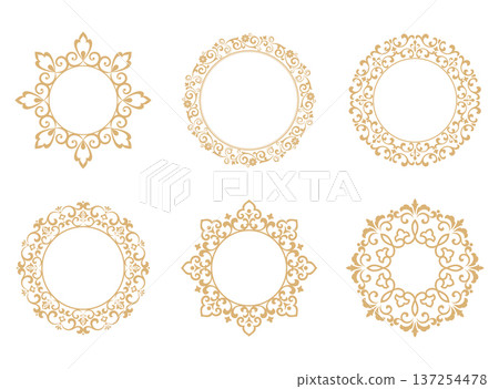 Set of decorative frames Elegant vector element for design in Eastern style, place for text. Floral golden and white frames. Lace illustration for invitations and greeting cards 137254478